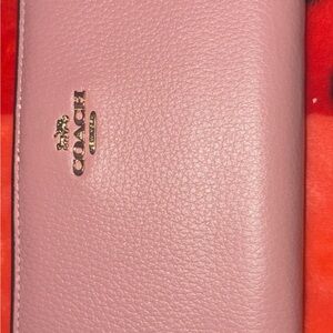 Coach Pink Pebbled Leather Wallet with Gold Logo